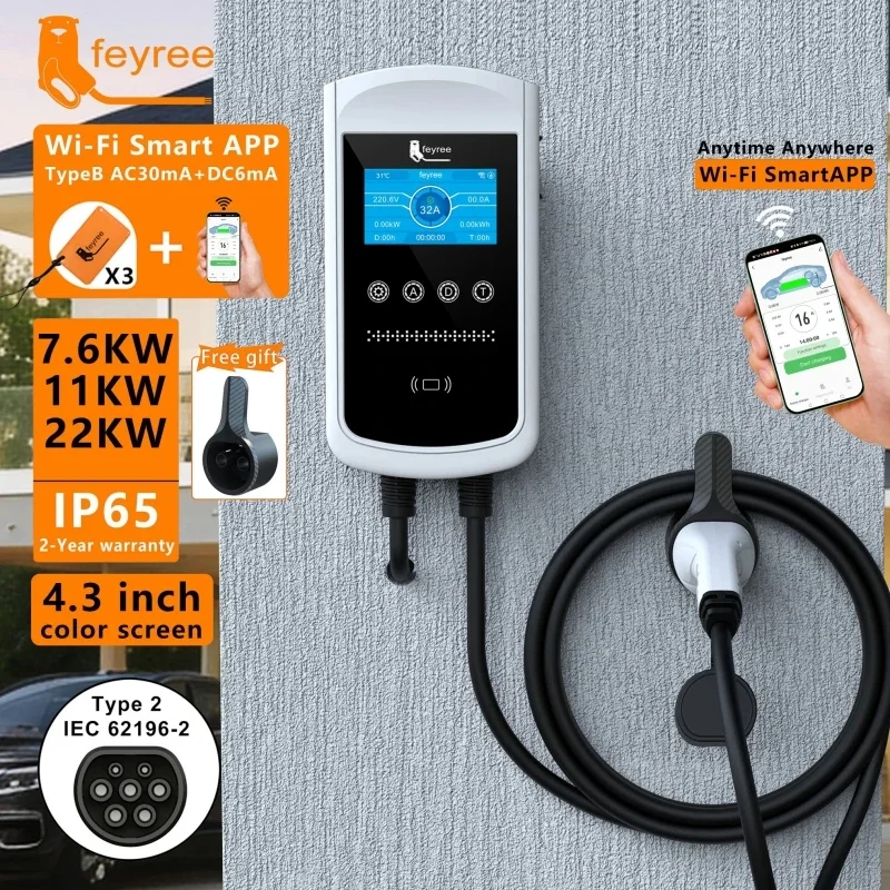 Feyree Type2 EV-lader 32A 7,6K - Ev Charger Type 2 22Kw 32A 3 Phase recensie en prijs